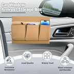 Car Window Side Storage Box, Multifunctional Leather Vehicle Side Door Armrest Pad Organizer with Pockets, Auto Window Arm Elbow Rest Storage Bag, Universal for SUV Van Truck (Beige)