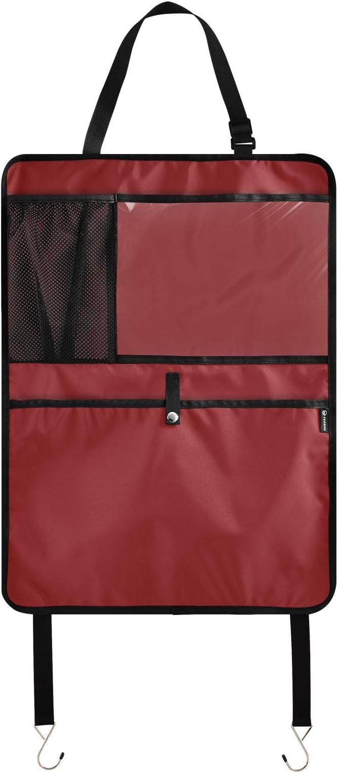 Wine Red Car Seat Organizer for Kids Backseat Kick Mat with Adjustable Strap Seat Back Protectors for Vehicle SUV Car 1 Pcs