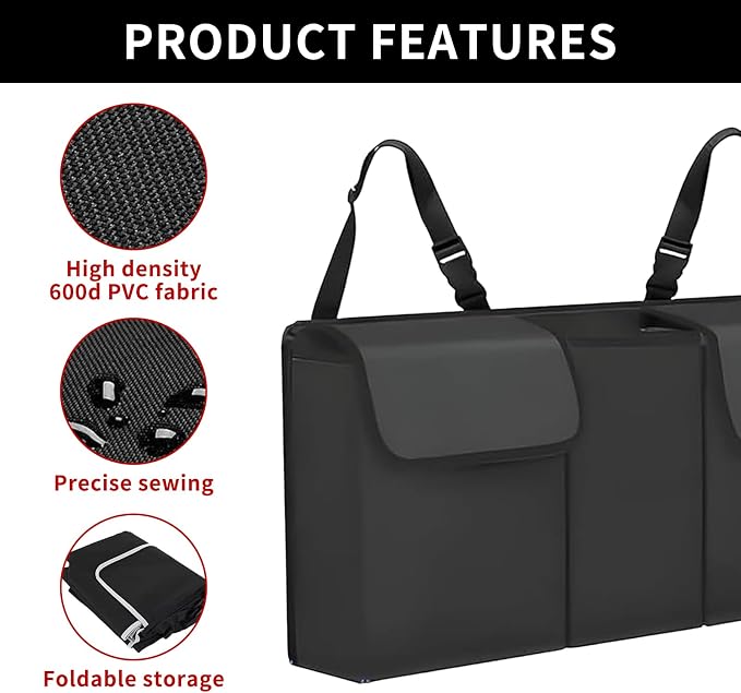 Car Trunk Organizer, Backseat Hanging Large Storage with Adjustable Straps,Waterproof PVC Collapsible Cargo Bag, Car Interior Accessories for Auto SUV MPV (Black)