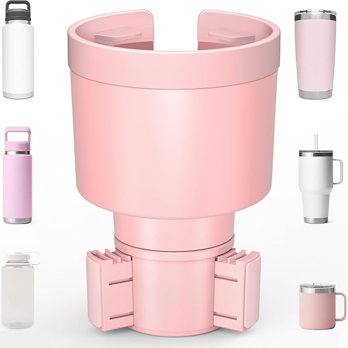 Car Cup Holder Expander with Offset Adjustable Base, Compatible with Hydro Flasks 32/40 Ounce, Compatible with Yeti Ramblers 20/26/30 Ounce, Other Bottles in 3.4"-3.8" (Pink)