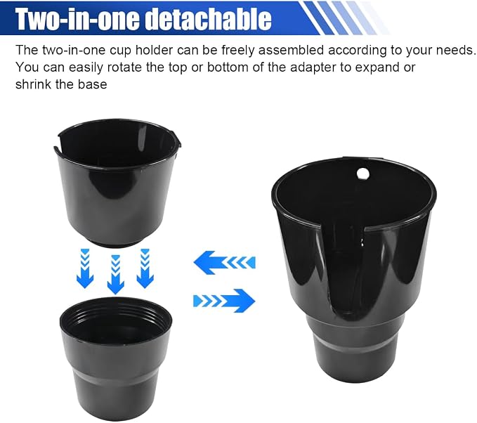 2-in-1 Car Cup Holder Extender, Automotive Drink Holder Adapter with Base, Multifunctional Vehicle Cup Holders Insert for Beverages, Snacks, Bottles, Phone Storage (2PCS)