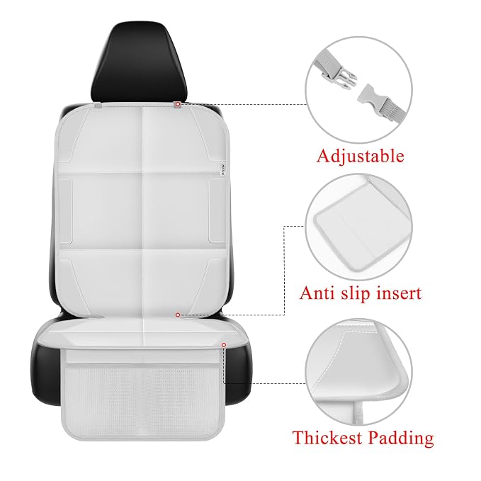 Car Seat Protector for Child Car Seat, Durable 600D Fabric Waterproof Car Seat Cover with Thick Pad Non-Slip Backing，No Imprints (Light Gray-2 pcs)