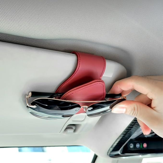 Car Visor Sunglasses Holder, Magnetic Vehicle Sun Visor Eyeglasses Hanger Ticket Card Holder Clip, Auto Interior Sunvisor Glasses Mounter Organizer, Universal for Vehicles (Red)