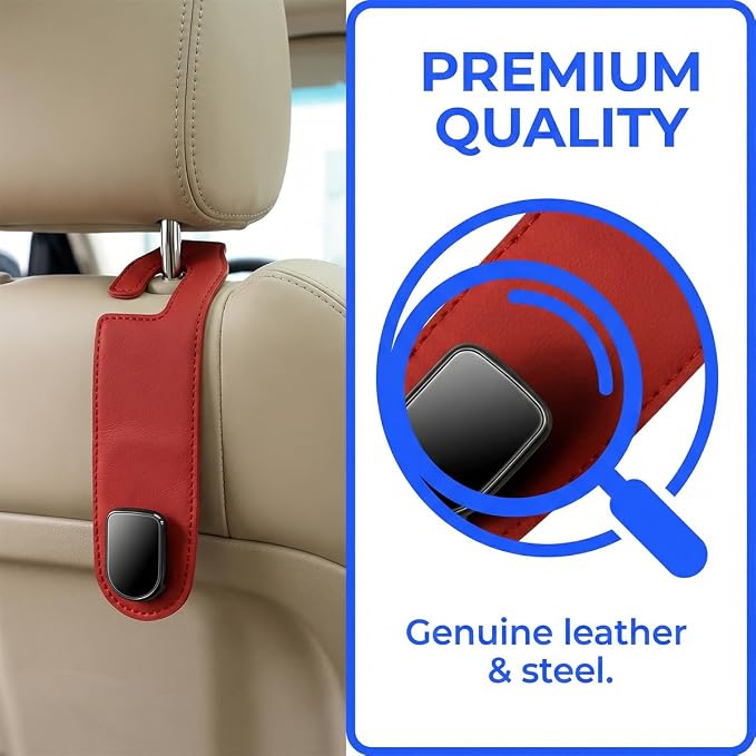 Car Seat Headrest Hook, 2PCS Vehicle Seat Back Hangers Organizer for Handbag Purse Coat, Automotive Interior Headrest Storage Hooks, Universal for SUV Automobile Truck (Red)