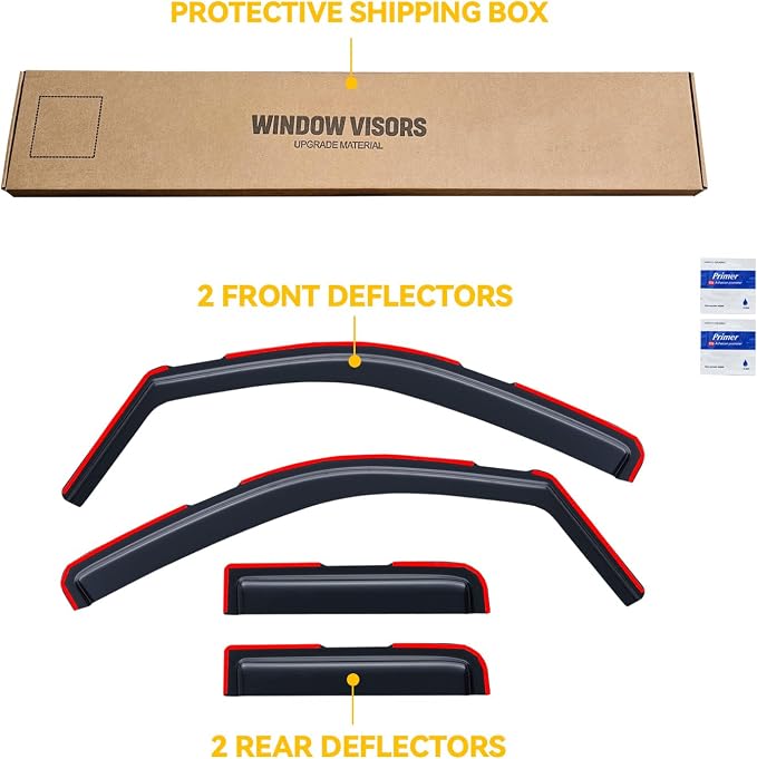 in-Channel Rain Guards for Nissan Frontier 2005-2021 & Suzuki Equator 2009-2012 Crew Cab, Window Visor Shields Vent Deflector Shade Wind Dark Smoke 2006 2007 2008 2010, Tape-On Inside-Mount, 4PCS