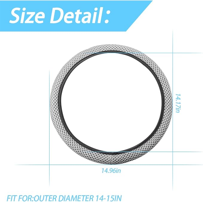 Elastic Stretch Steering Wheel Cover, Universal 15 Inch Car Steering Wheel Cover, Microfiber Breathable Ice Silk, Anti-Slip, Odorless, Easy Carry, Warm in Winter and Cool in Summer (Gray)
