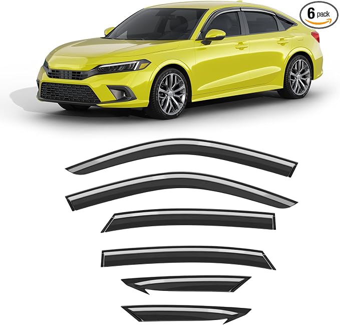 6-pcs Low-Profile Window Rain Guard for Honda Civic Sedan 4dr 2022-2026 Side Window Visors Extra-Thick Vent Visor Full Size Window Deflectors Vent Shades Car Accessories