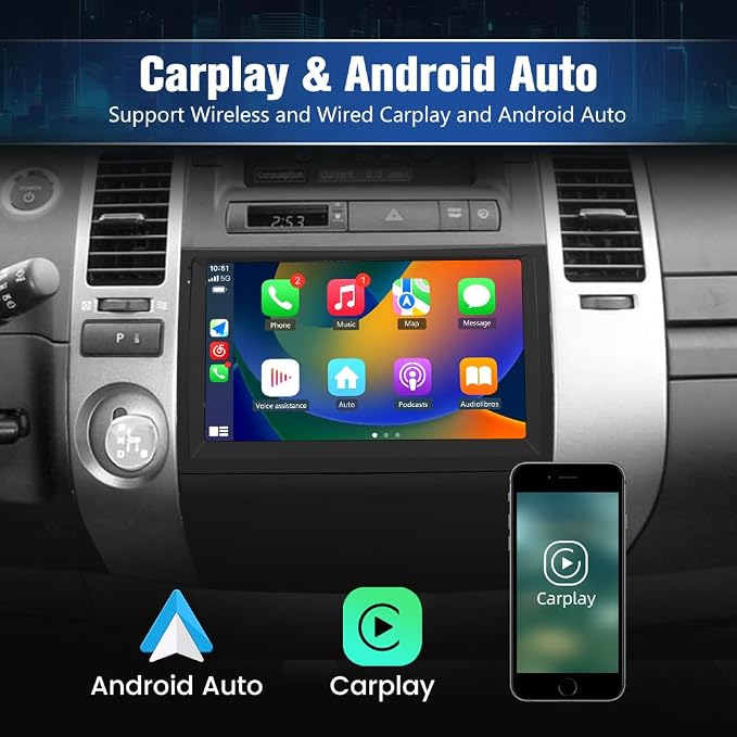 4Core Car Radio Stereo for Toyota Prius 2003-2009 with Android 13 Wireless CarPlay Android Auto Bluetooth GPS Navigation AHD Backup Camera