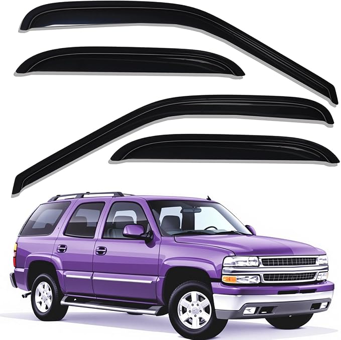 Extra Durable Tape-on Auto Window Visor, Fit 2000-2006 Chevrolet Tahoe/GMC Yukon, 2001-2006 Yukon Denali, 2002-2006 Cadillac Escalade (Standard), Original Rain Guard Deflector, Smoke, 4Pcs