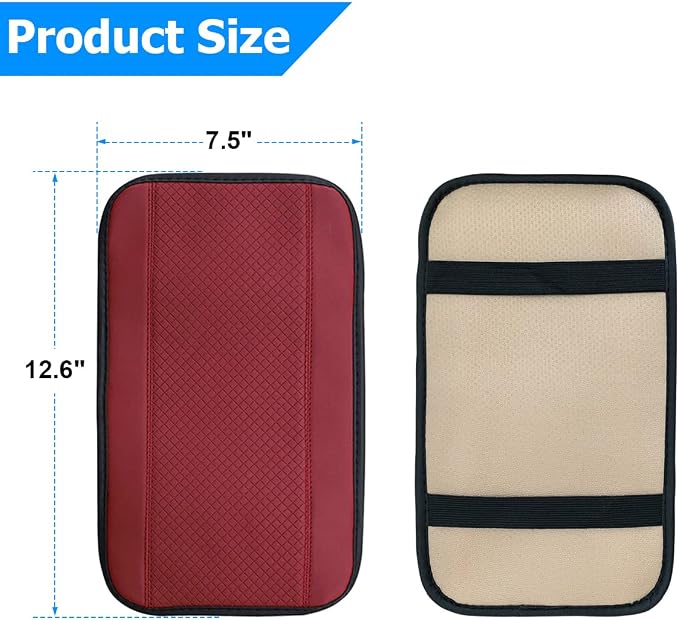 Car Armrest Storage Box Mat, Fiber Leather Car Center Console Cover, Car Armrest Seat Box Cover Accessories Interior Protection for Most Vehicle, SUV, Truck, Car (Wine Red)