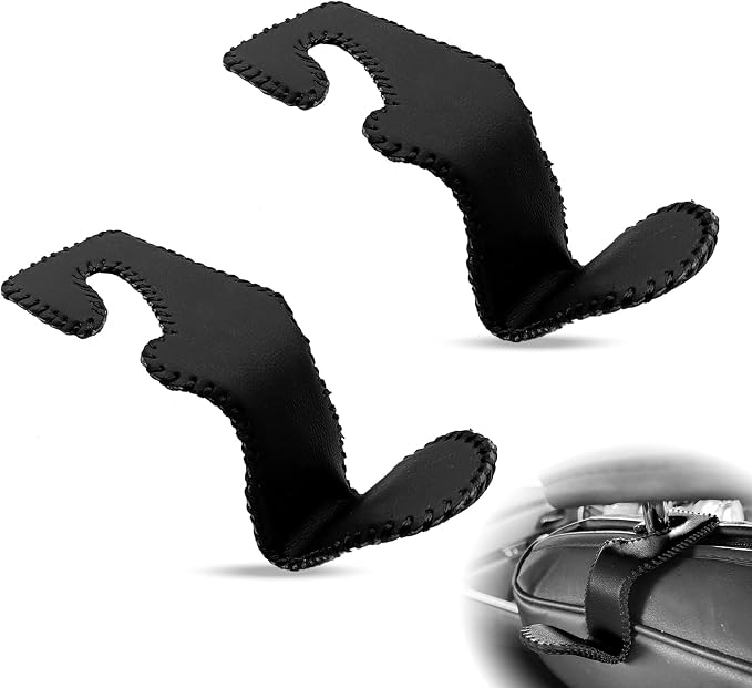 Automotive Universal 2PCS Leather Headrest Hooks, for Car Keep Purses Bags Coats and Groceries Secure Universal Fit for Most Vehicles, Black