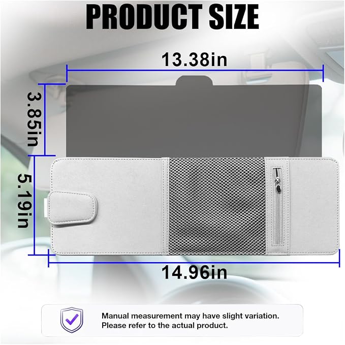 Car Sun Visor Extender, Leather Multi-Pocket Clip-On Auto Visor Organizer, Adjustable Anti-Glare Vehicle Interior Sun Blocker Attachment for Glasses, Driver's License, Ticket (Gray)