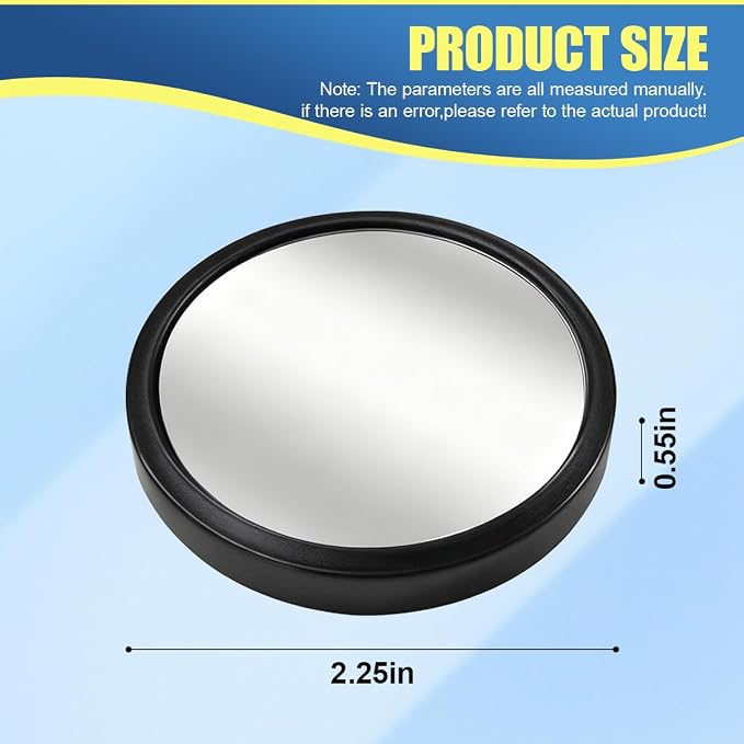 Craedli 2PCS 2" Round Blind Spot Car Mirrors, HD Glass Convex Mirror with Frame, 360° Adjustable Automotive Rearview Mirror, Self-Adhesive Wide Angle Mirrors for Car, SUV, Truck (Black)