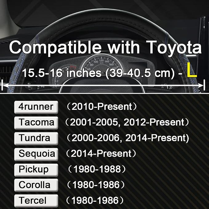 Customized Auto Car Steering Wheel Cover for Toyota Tacoma,4Runner,Tundra,Sequoia,15.5-16 inch(Diamond Quilted-Black+Blue-Large Size)