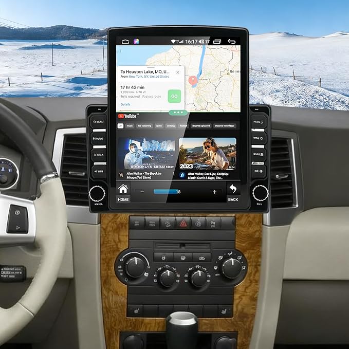 Android 14 Car Radio for Jeep Grand Cherokee 2008-2010 with Wireless CarPlay and Android Auto, 9.7" HD Touch Screen Double Din Car Stereo Head Unit w/GPS Bluetooth WiFi FM RDS SWC Backup Camera, 2+32G