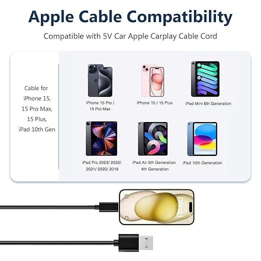 Car Carplay Cable USB A to USB C Charging for iPhone 17 Air/16E 16 15,iPhone 16 15 Pro Max 15 Plus Charger MacBook Air/Pro, iPad Pro 12.9 11 inch,Samsung Galaxy Tab A7 A8 A9 Tab S10+ S9 S8 S7 S6 Cord
