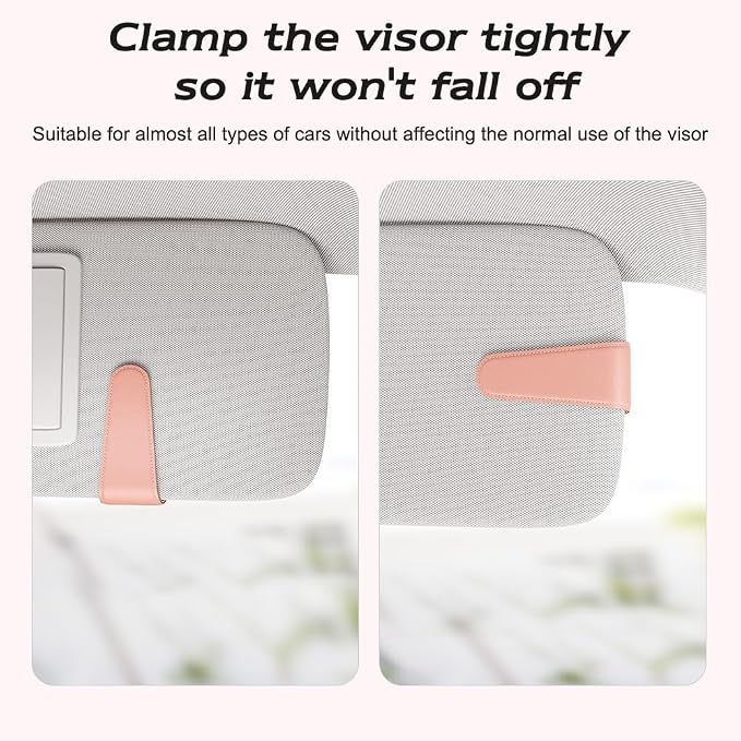 Sunglass Holder for Car Visor, Pink, 2 Packs | Suede Cloth, Magnetic, Organizer for Car Accessories