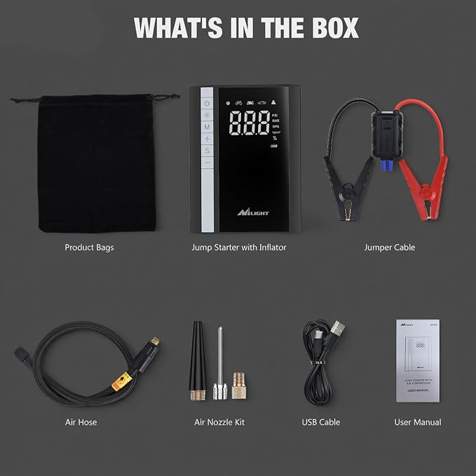 Jump Starter with Air Compressor 3500A 150PSI Portable Car Battery Booster 9.0 Gas & 8.0L Diesel with Auto-Shutoff Digital Tire Inflator 12V Battery Power Supply w/Large LCD Display
