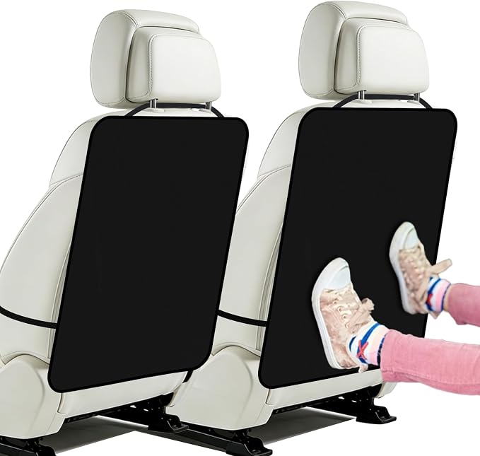 2PCS Kick Mats Back Seat Protector for Kids, Waterproof Oxford Cloth Car Back of Seat Protector, Seatback Cover for Car Front Seats, Protection Against Dirt Dust Mud Scratches (Black)