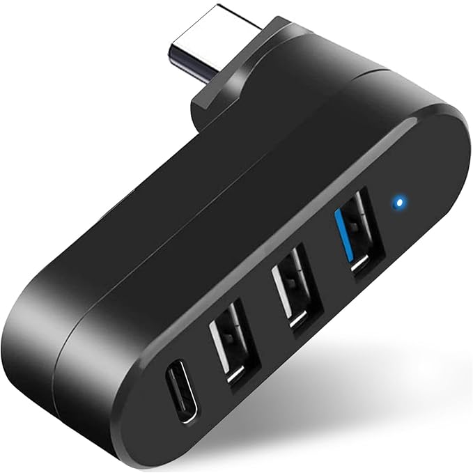 4-Port USB C Hub [90°/180° Degree Rotatable], USB C Adapter Splitter with PD-in 5W Port, USB Extender for MacBook, iMac, Surface, and More C Port Laptop(Not for Car)