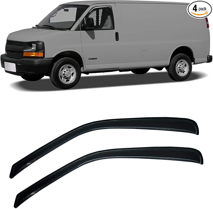 Tape-On Rain Guard 4-Piece for 96-22 Chevy Express/GMC Savana Windows Visor Shield Smoke 92455