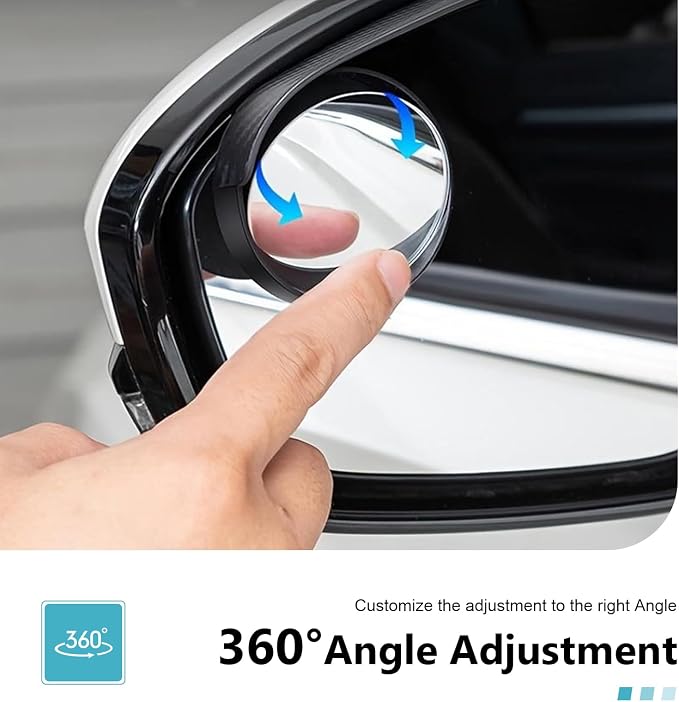 2PCS Car Blind Spot Mirrors, 2-in-1 Car Rearview Eyebrows with 360 Degrees Adjustable Blind Spot Mirror, Self-adhesive Anti Rain Accessories, Enhances Visibility Safety (Black)