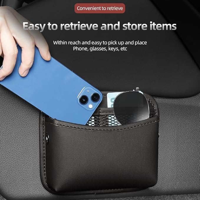 Car Seat Side Pocket Organizer - PU Leather Auto Door Console Mini Storage Bag for Keys, Phone, Sunglasses, Registration, and Documents (Dark Red)