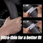 Nappa Premium Leather car Steering Wheel Cover, Non-Slip, Breathable, Universal 15 inches,Black and red Blue line