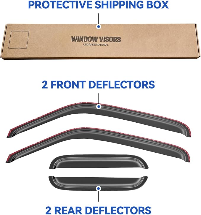 in-Channel Window Visors Rain Guards Shield for 1993-1998 Ford Ranger SuperCab, Window Vent Wind Deflectors Visors Shades for 93-98 Ranger Extended Cab