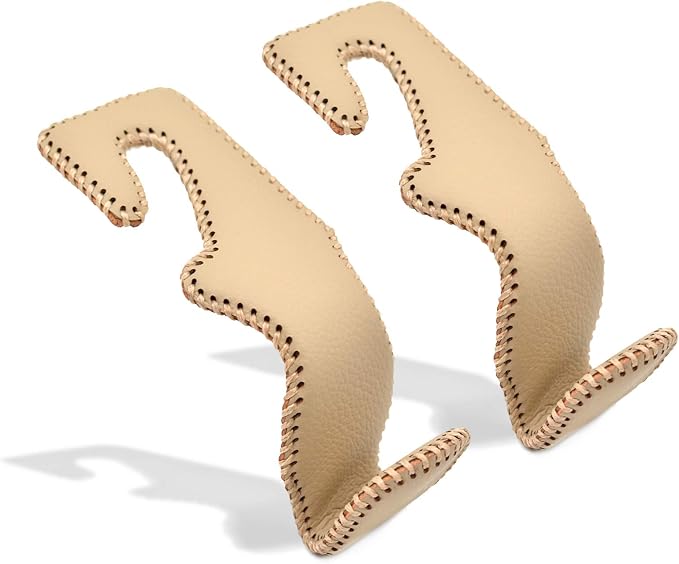 Car Seat Headrest Hooks for Car Back Seat Organizer Hanger Storage Hook Holder for Car SUV Organization Purse Shopping Groceries Bag Handbag, Beige, 2 Pack
