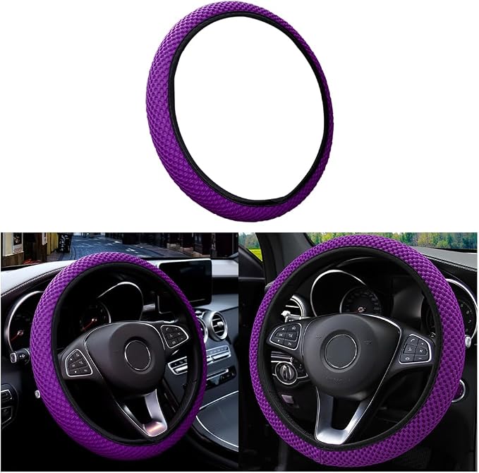 Elastic Stretch Steering Wheel Cover, Universal 15 Inch Automotive Steering Wheel Cover, Microfiber Breathable Ice Silk, Anti-Slip, Odorless, Easy Carry,Warm in Winter and Cool in Summer (Purple)