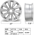 Factory Wheel Replacement New 17x7.5" 17 Inch Premium Aluminum Alloy Wheel Rim Compatible with 2013-2015 Honda Accord OEM Design, Alloy Replacement Wheel,Super Duty Car Rims Replacement,OE Stock Specs