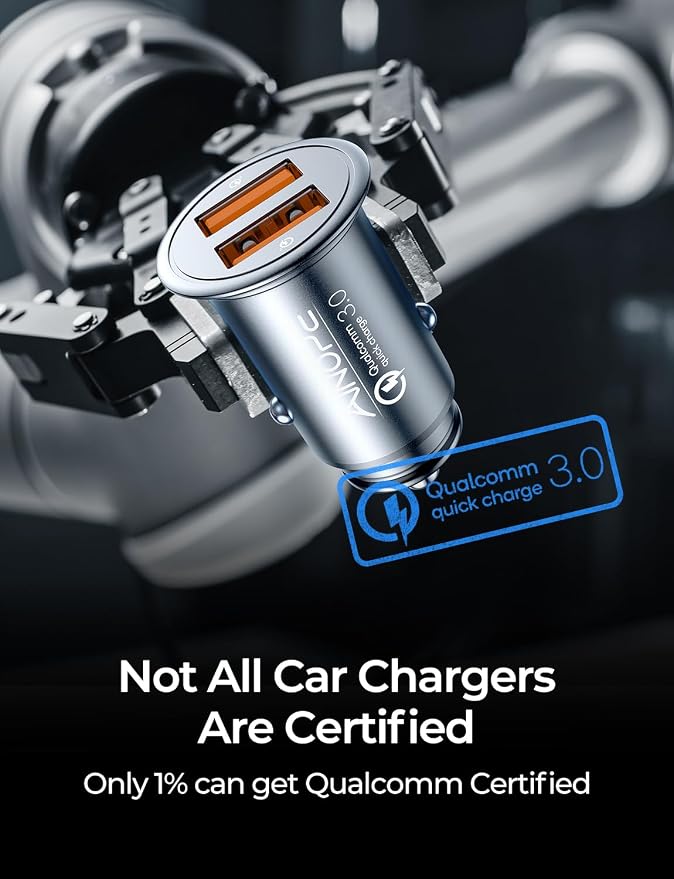 AINOPE QC 3.0 USB Car Charger, 45W Cigarette Lighter USB Charger, Fast Car Charger for Android, [Mini & Aluminum Alloy] 12V Cigarette Lighter Adapter for iPhone 17 16 15 14 13 12 11 Pro Max X