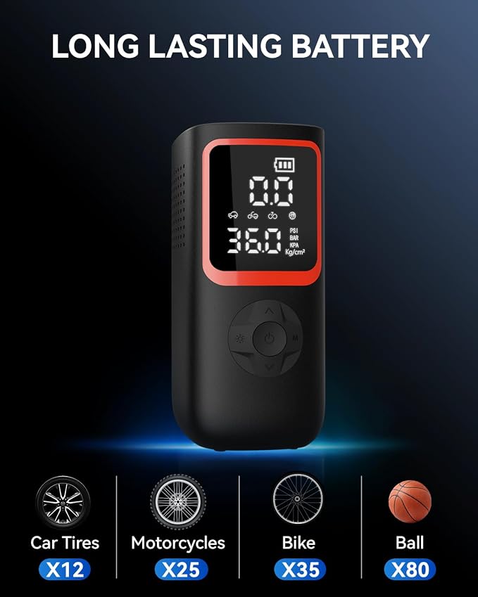 150PSI Tire Inflator, 4X Faster Portable Air Compressor with Pressure Gauge & LED Light for Car Motorcycle Bike, Best Gifts for Father Dad Husband Men