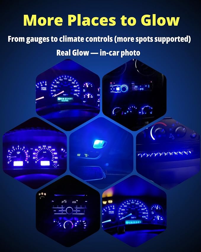 74 Led Bulb Dash Lights Mini T5 2721 27 37 286 Wedge PC74 Twist Socket Automotive Instrument Panel Gauge Light Kits Cluster Shift Indicator Interior Bulbs 12V Blue Pack of 20