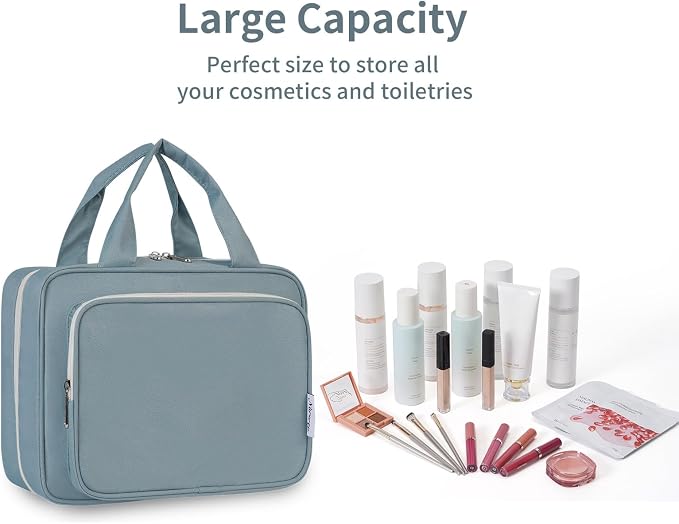 Hanging Toiletry Bag for Women Travel Makeup Bag Organizer Toiletries Bag for Travel Size Essentials Accessories Cosmetics (Greyish Blue (Medium))
