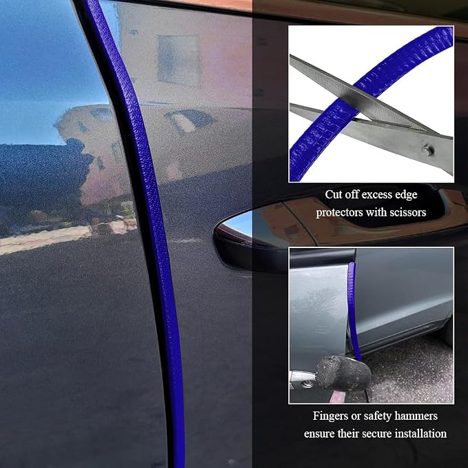 16.4Ft(5M) Car Door Edge Guards, Car Door Protector, U Shape Edge Trim Rubber Anti-Collision Seal Protector, No Glue Required Auto Entry Guard Seal Strips Fit for Trucks SUVs Sedans (Blue)
