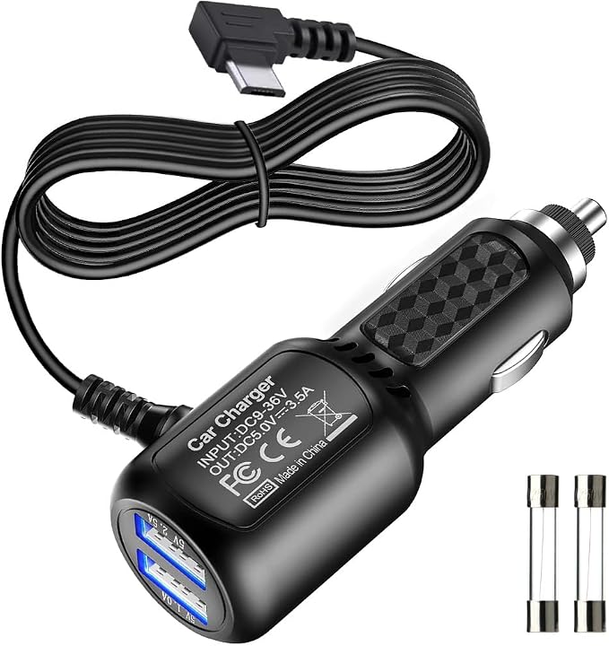 Micro USB Power Cord Cable with Dual Port USB,Vehicle Power Charging Cable with Length(11.5ft/350cm) for Car Dashcam Camera Charger Power Cord for Dashcam Supply Radar Detectors