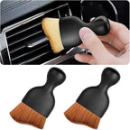 2PCS Car Interior Detailing Brush with Dust Cover, Auto Soft Hair Cleaning Brushes, Scratch Free Curved Dirt Collectors, for Vehicle Dashboard Air Conditioner Vents Leather (Dark Brown/2PCS)