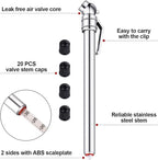 10 Pieces Pencil Tire Pressure Gauge Stainless Steel Stem Tire Pressure Gauge Accurate Mechanical Wheel Checker with 20 Pieces Tire Stem Valve Caps for Car Truck Motorcycle Bike