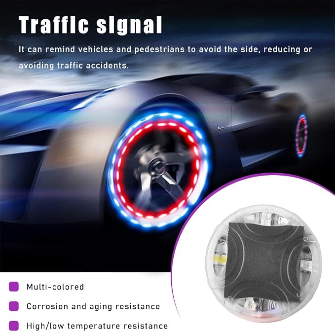 4PCS Car Tire Wheel Lights, Colorful Flashing LED Air Valve Cap Lights with Motion Sensor, Solar Waterproof Tire Light Gas Nozzle for Truck Bike Motorcycle, Car Accessories