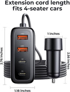 AINOPE 108W Multiple Ports Car Charger, Cigarette Lighter USB Charger, PD&QC Car Charger Adapter Fast Charging for iPhone 17 [+5FT Cable], 12V Road Trip Essentials for Kids, Car Accesories