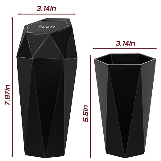 Car Trash Can with Lid, Mini Car Trash Cup with 15 Additional Trash Bags, Car Accessories for Interior, Leakproof Vehicle Garbage Bin for Car, Home, Office - 1 Pack, Black