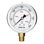 3000 Psi Glycerin Liquid Filled Hydraulic Pressure Gauge, 2.5" Dial Size, 1/4" NPT Lower Mount, Stainless Steel Case, for Air Gas Water Oil Pressure Test