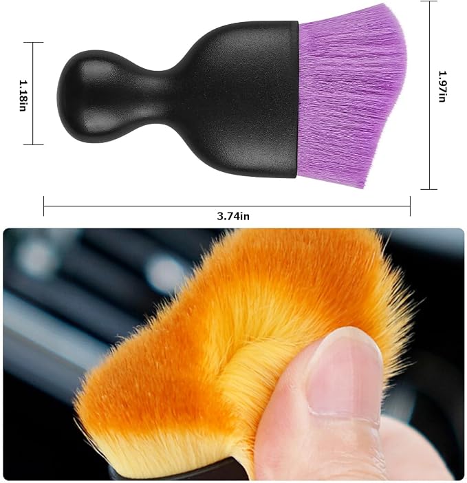 2PCS Car Interior Detailing Brush with Dust Cover, Auto Soft Hair Cleaning Brushes, Scratch Free Curved Dirt Collectors, for Vehicle Dashboard Air Conditioner Vents Leather(Purple)