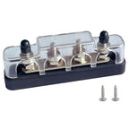 4 x #10 (M5) Studs Bus Bar, 4.2" Ground Distribution Block Brass Battery BusBar Junction with Cover for Auto Boat Amplifier and More (Black)