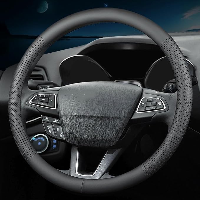 New Nappa Leather car Steering Wheel Cover，for Car Truck SUV 15 inch (Black)