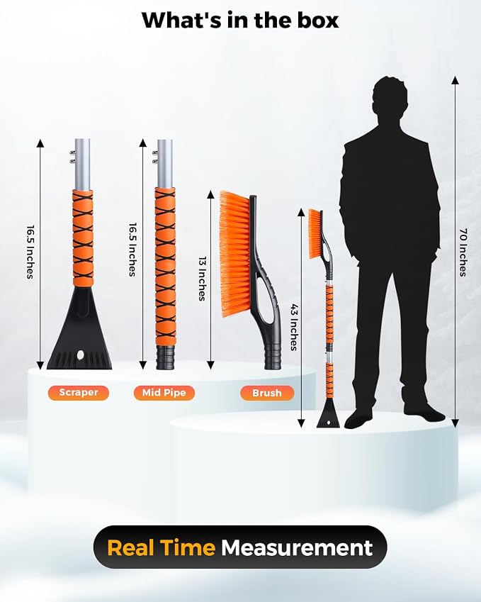 43" Ice Scrapers for Car Windshield Extendable | 3 Parts Detachable Telescopic Snow Brush for Car, Trucks, SUV | Long Snow Scraper with Brush | Car Winter Accessories (2 Pack)
