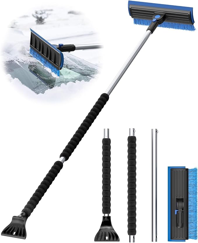 2025 Extra Long 55.7" Ice Scrapers for Car Windshield Multi-Functional Detachable Car Ice Scraper with Foam Grip and 270° Pivoting Brush Head Snow Brush for SUV Truck Auto (Blue)