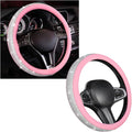 Steering Wheel Cover, Bling Crystal Rhinestones Auto Wheel Protector, Sparkly Cover Universal Fit Diverse 14.5-15 inch Steering Wheel, Interior Decor Car Accessories (White+Pink)